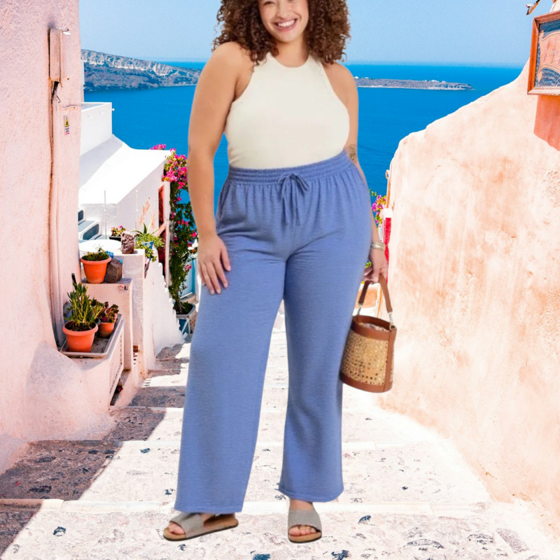 Pantalon bleu gaz de coton